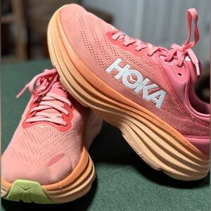Hoka Women's Coral and Peach Athletic Shoes